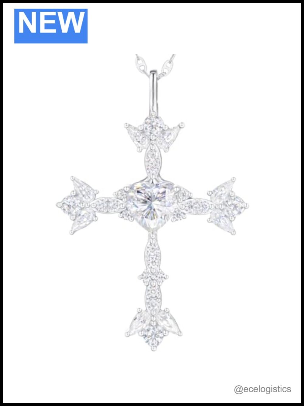 Moissanite Cross Necklace 1CT 925 Sterling Silver Pendant for Women